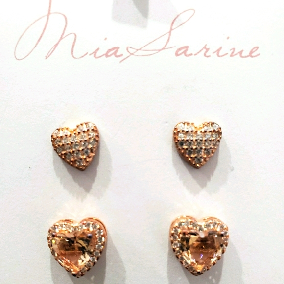 Mia Sarine Jewelry - Rose Toned Sterling Silver Heart Earrings NWOT